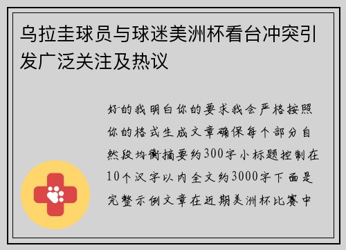 乌拉圭球员与球迷美洲杯看台冲突引发广泛关注及热议