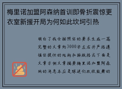 梅里诺加盟阿森纳首训即骨折震惊更衣室新援开局为何如此坎坷引热