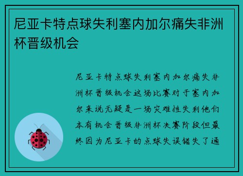 尼亚卡特点球失利塞内加尔痛失非洲杯晋级机会
