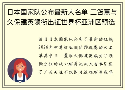 日本国家队公布最新大名单 三笘薰与久保建英领衔出征世界杯亚洲区预选赛